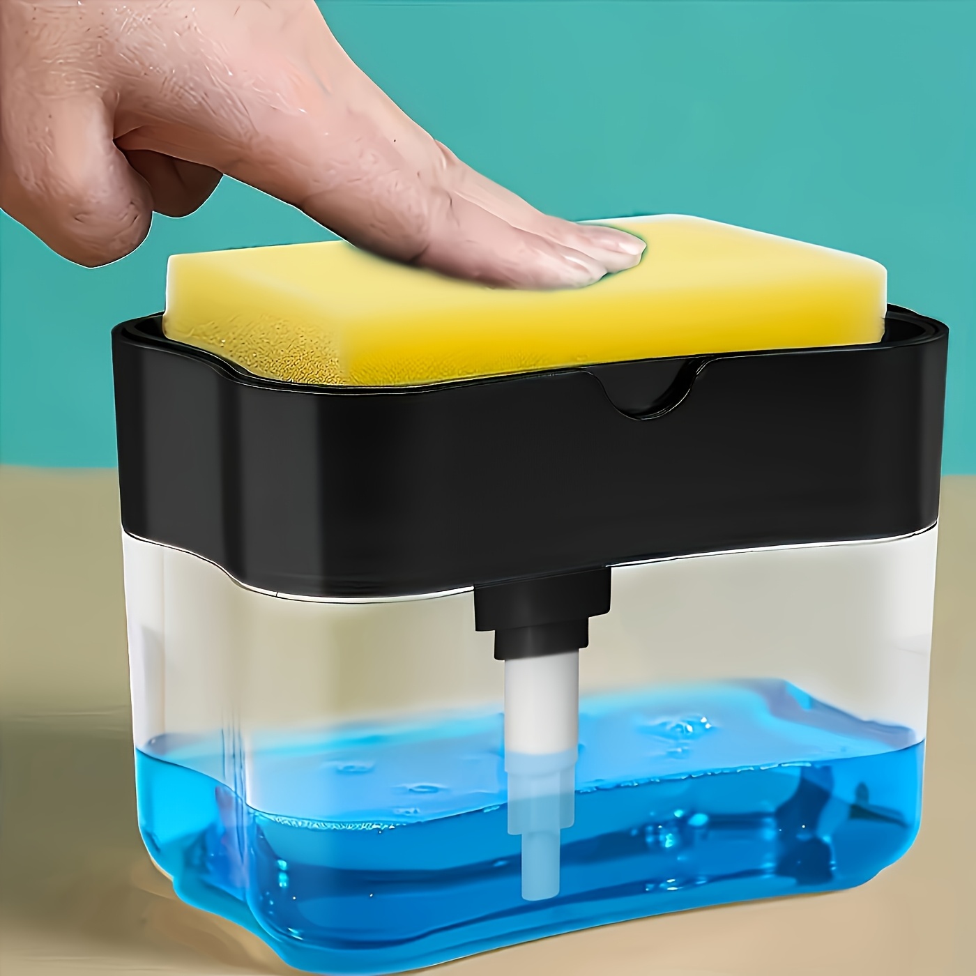 TEMU 1pc Automatic Dish Soap Dispenser, Battery-free, Manual Pump, Commercial Kitchen Dishwashing Station, Sponge Holder With Liquid Soap, Industrial