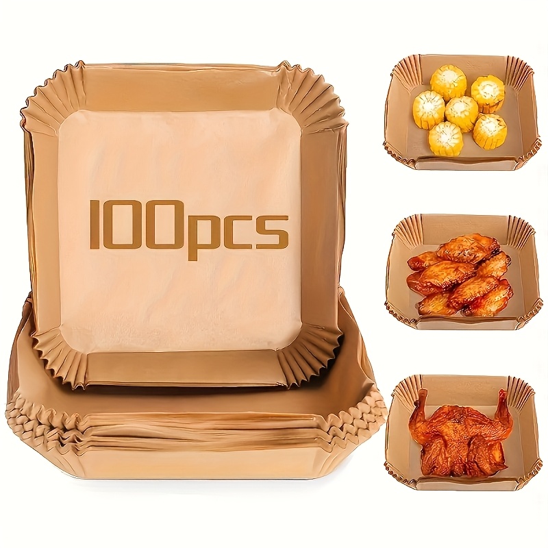 TEMU 100pcs Square Air Fryer Liners, Disposable Parchment Paper Pads, Fryer Inserts,, Bleach-free Kitchen Accessories, Air Fryer Parchment Paper