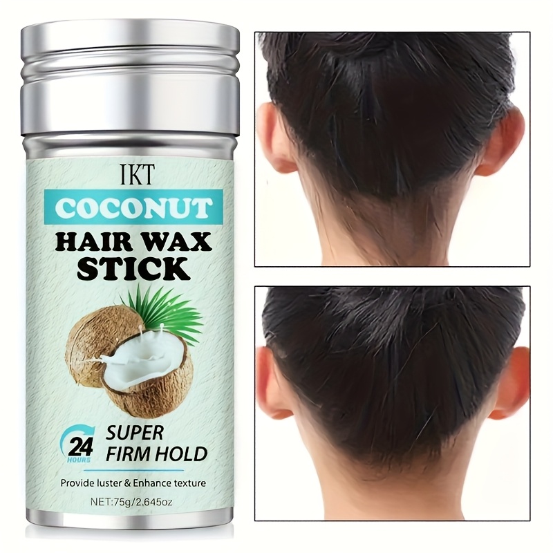  coconut wax stick shapes   in   moisturizes adds   enhances texture provides 24 hour hold and     goodbye to messy hair troubles