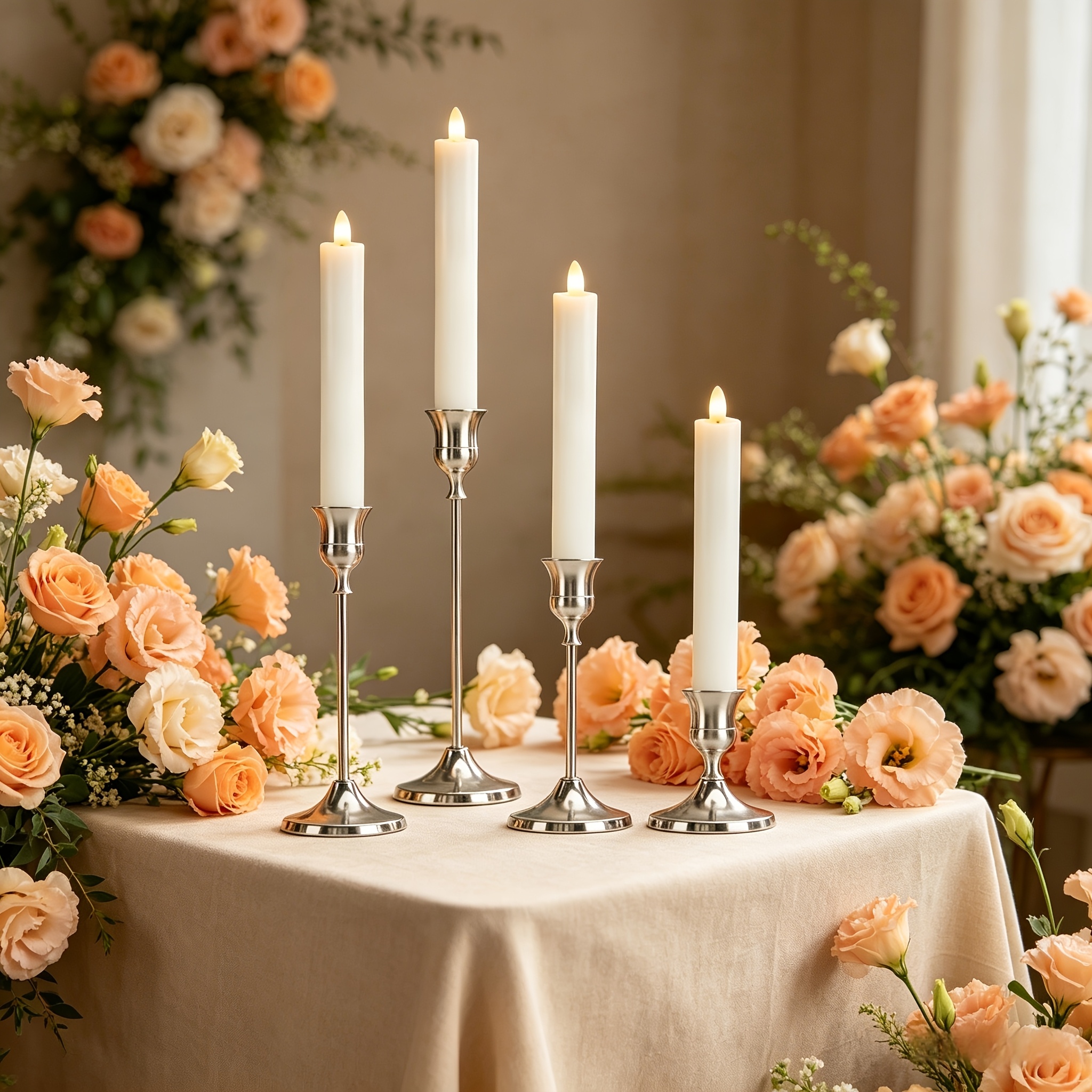 TEMU 4pcs Set Of Silvery Candelabras With Different , Wedding Banquet Table Decoration Ornaments, Home Dinner Arrangement Props, Hotel Banquet Party