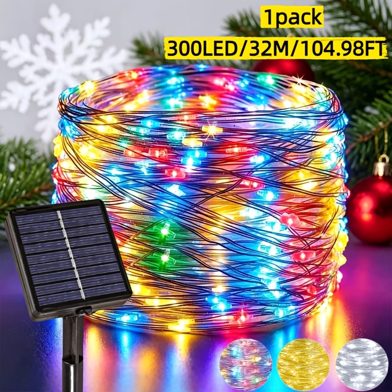 TEMU 1 Pack Solar Outdoor Light Strip, 300/200/100/50 Led Fairy Light String, Fairy Tale Garden Light String, 8 Modes Switchable, Soft Copper Wire ,