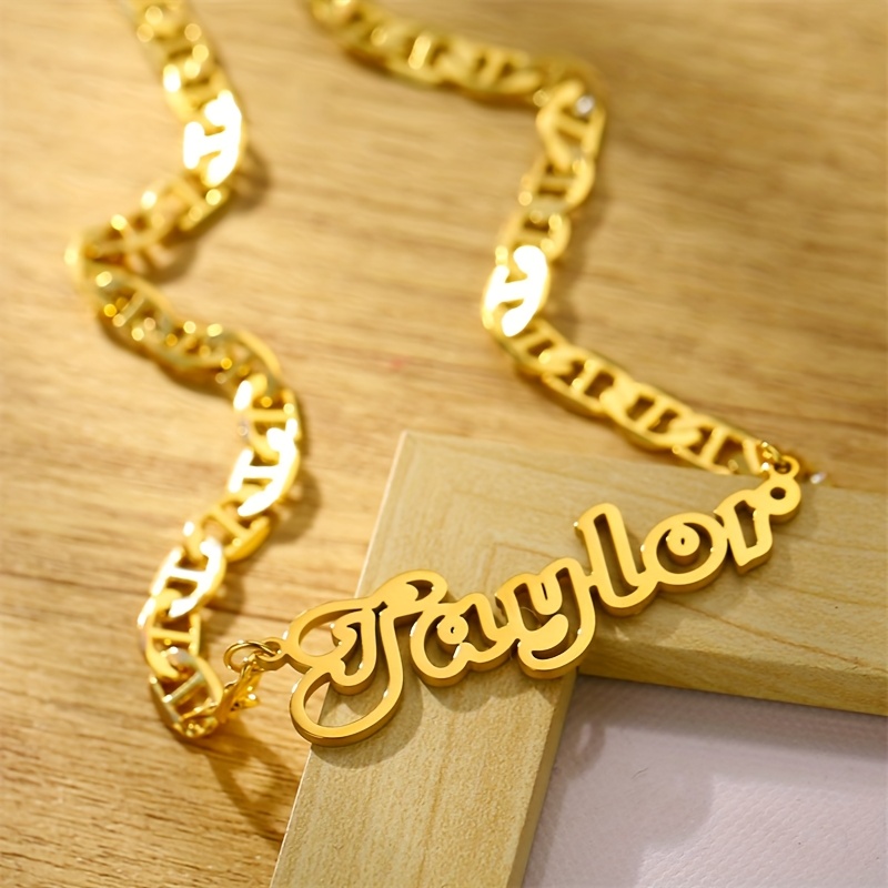 

Custom Engraved Stainless Steel Name Necklace, 18k Golden Plated Hip Hop Style, Personalized Hollow Letter Pendant, Unisex Gift For Music Festivals, Vacation, Christmas - All