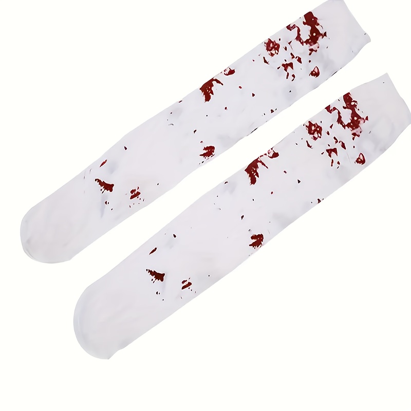 1 Pair Over-the-knee Socks With Blood Stain Pattern - Non-slip, Stretchable Fabric Long Socks, Suitable For Halloween, Hand Wash - 1 Pair