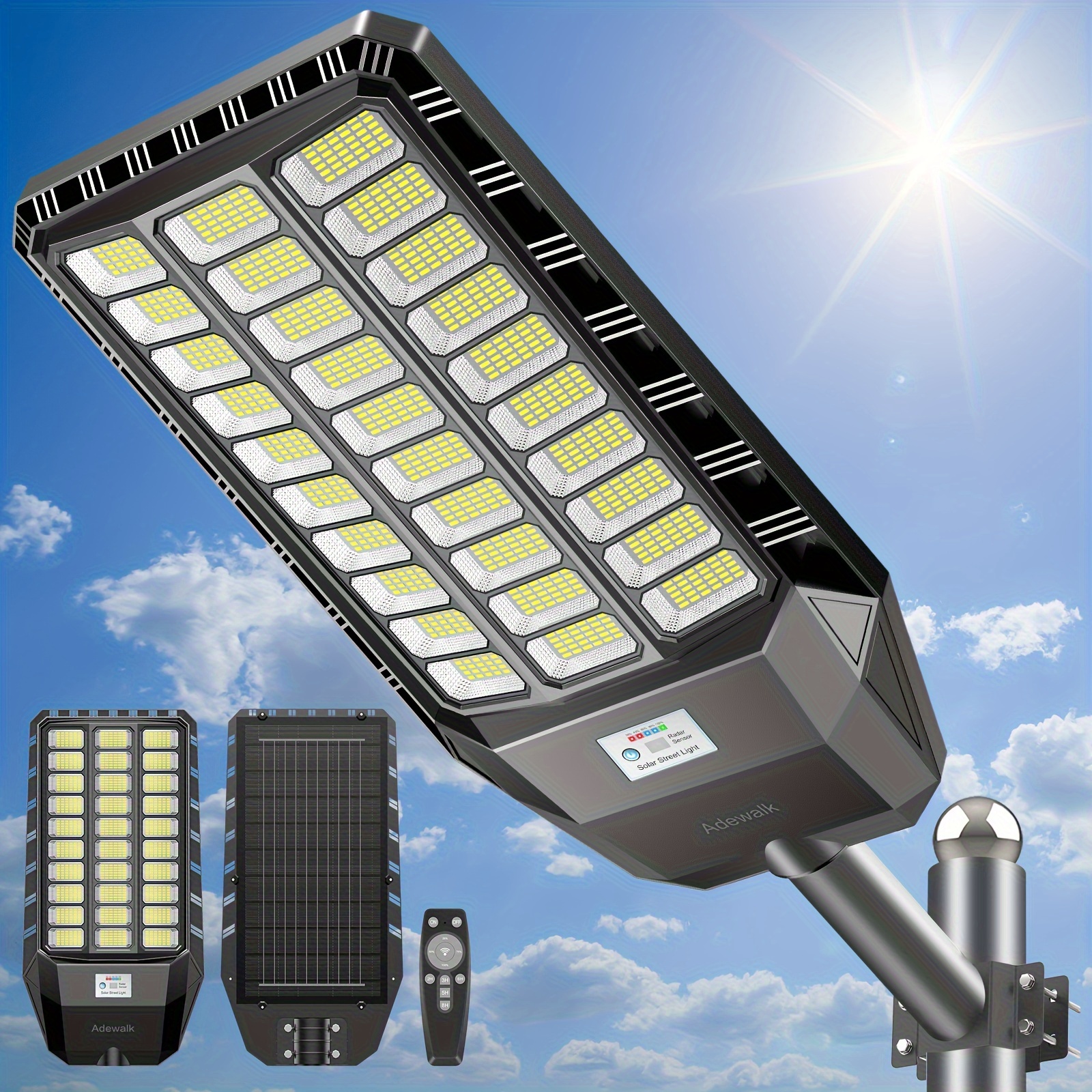 TEMU Adewalk Solar Street Light, Commercial Solar Street Lights Outdoor Ip65 Dusk To Dawn, High Brightness Solar Outdoor Light With Motion Sensor And