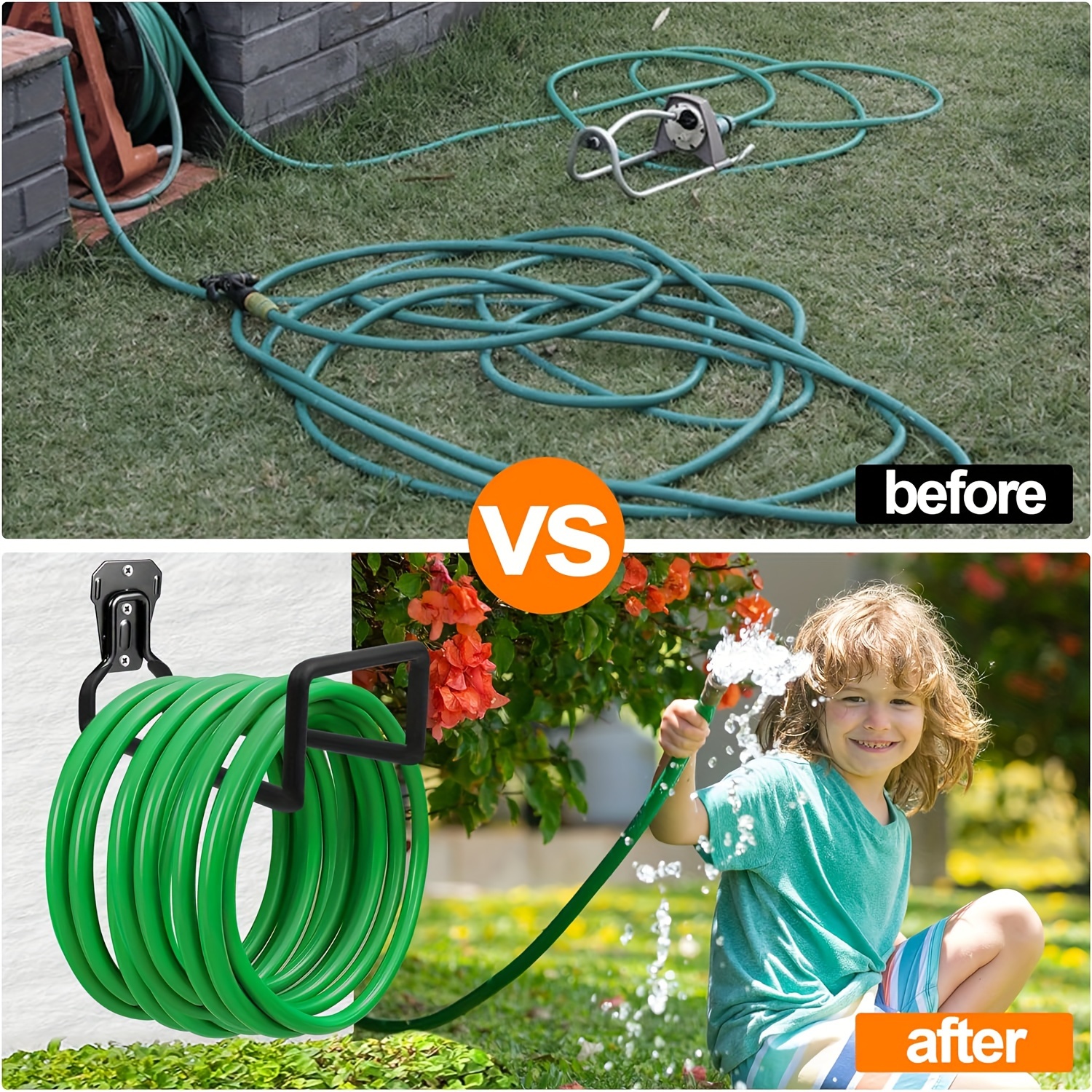 Soporte Para Manguera De Pared - Enrollador Portátil Negro, Fácil De Instalar, Plástico Resistente, Para Jardín