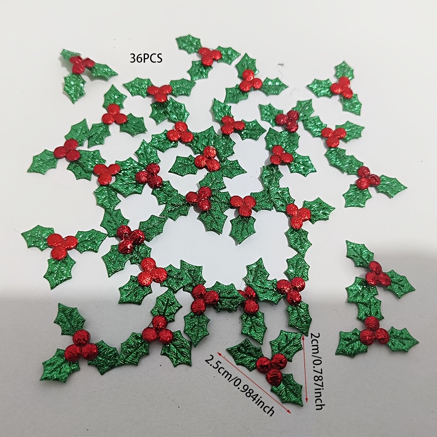 TEMU 36 piezas 2.5CM Mini Navidad Tela No Tejida Hojas Verdes Fruta Decoración - Decoración de para Festivo - para Hogar, Oficina, Pasillo y