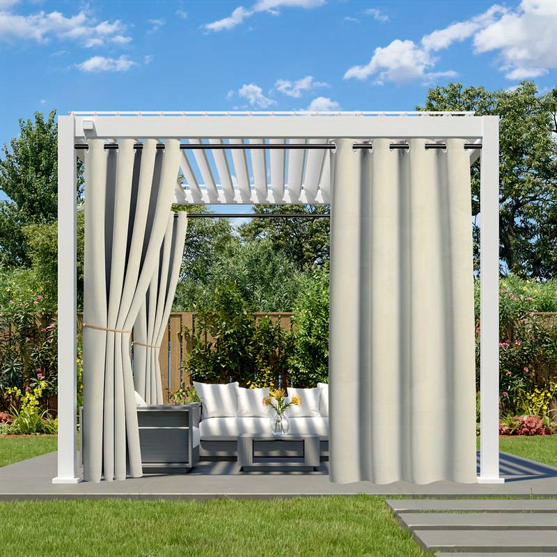 Rideaux Extérieurs Blancs Imperméables WINBST - Pour Terrasse, Tonnelle, Véranda (132 X 213 Cm) Avec œillets | Protection Solaire Et Intimité