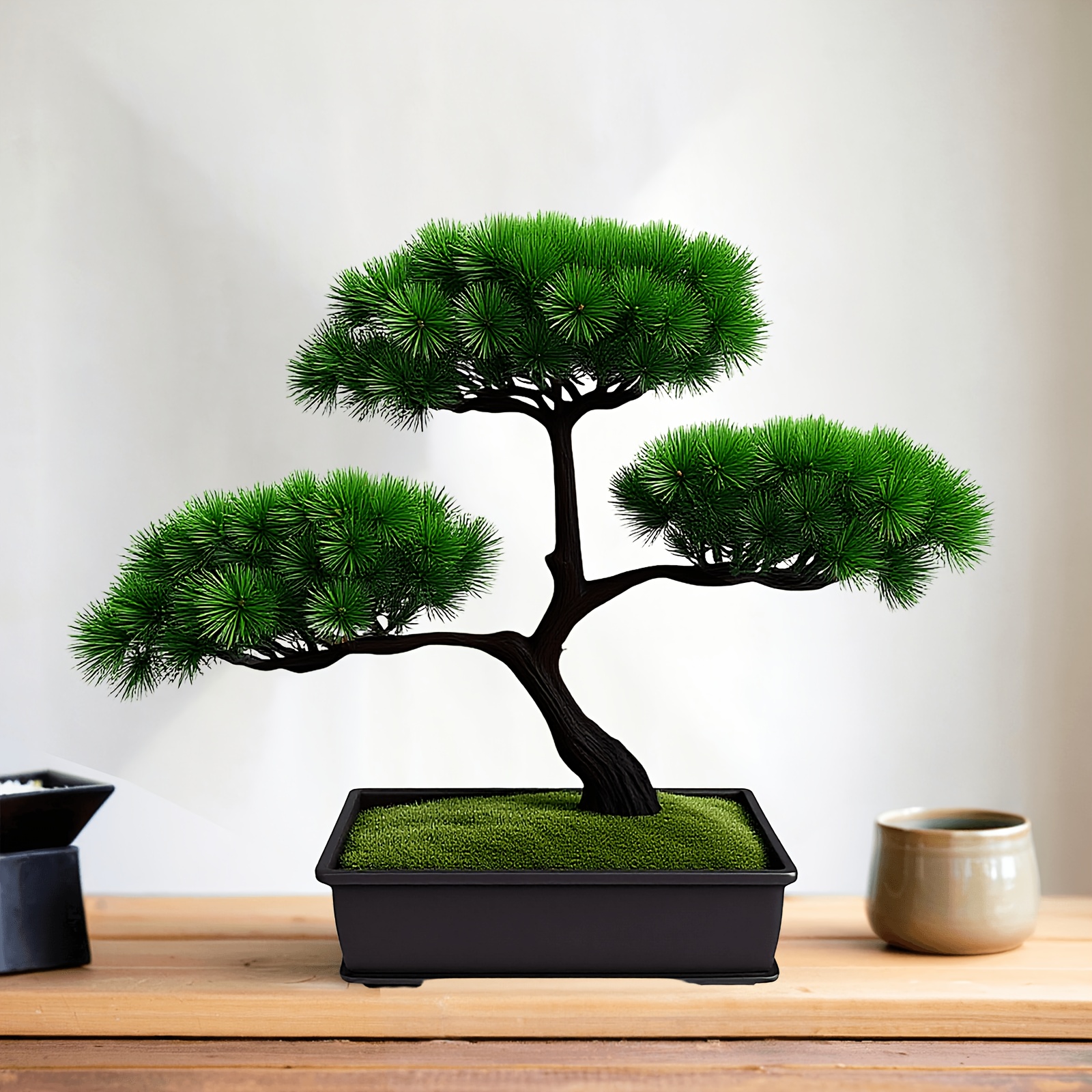 Realistic Artificial Pine Bonsai Tree - 27.94 cm High-Quality Plastic Bonsai with Lush Foliage & Black Pot, No Watering Needed for Office, Living Room, Restaurant Decor - Housewarming Gift, Birthday Present & Christmas Decoration