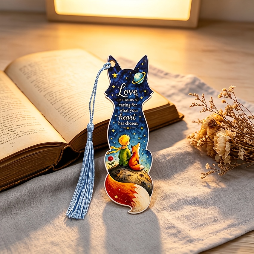 Image of The Little Prince Bookmark -shaped Acrylic Page Clip & Light - Starry Sky Book Marker Suitable For Adults, Students, Collectible Gift For Book Lovers, Birthday Souvenir, Desk Accessory