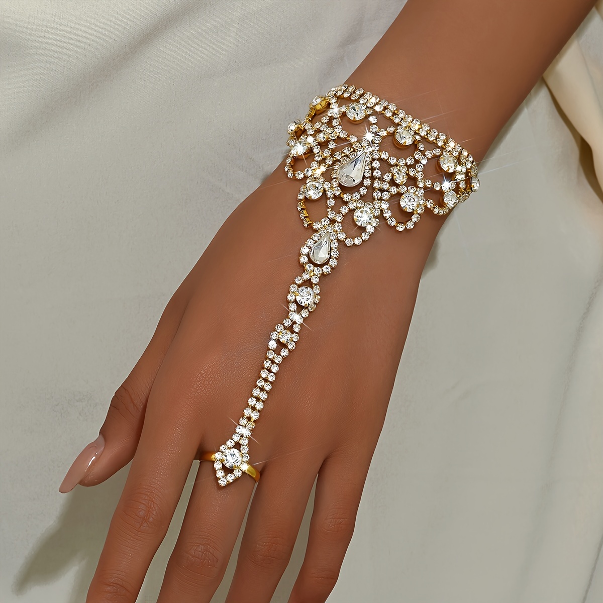 Women's Sparkling Rhinestone Twisted Bangle Ring, Adjustable