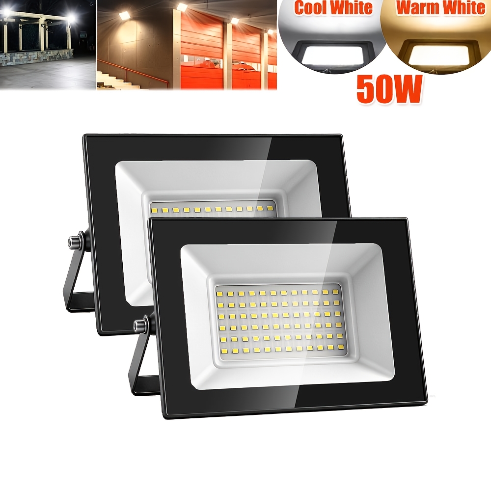 2pcs 50w Led Floodlight Outdoor, 17x11.6x2.7cm Led Security Light, Led Flood Light, Cool White/warm White, Adjustable 180° Bracket, For Garden, Garage, Yard, Backyard, Workshop