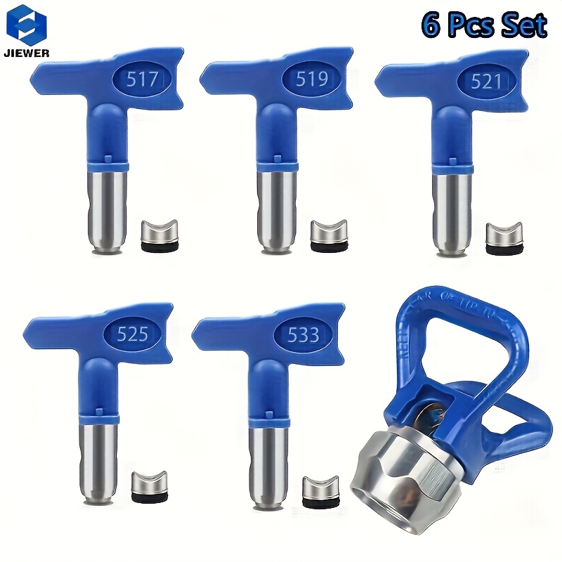Image of Spray Gun Nozzle Kit (517/519/521/525/533) With Xrc40-7/8n Tip Holder – 6pcs Professional Set For Paint, Stain, Epoxy – Fits X5/x7/ultra, Hardened Alloy Tips