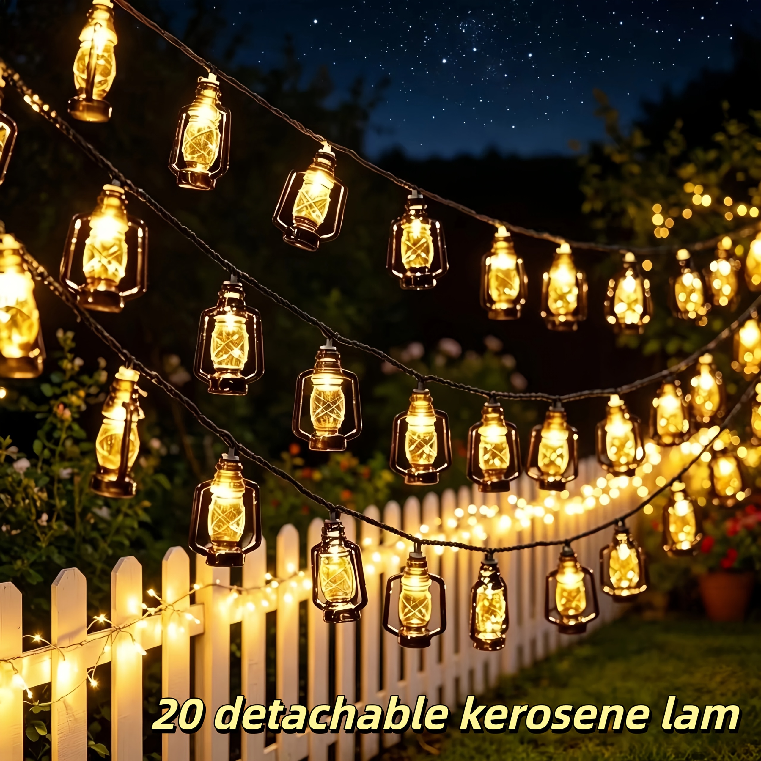 TEMU Lot de 30 et 20 lampes à pétrole amovibles, guirlande lumineuse mini lampe à huile rechargeable à solaire, guirlande lumineuse LED pour camping,