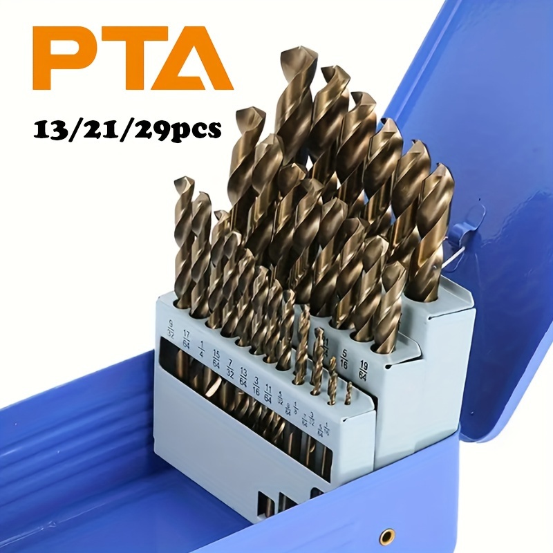 

13/21/29pcs Cobalt Carbide Drill Bit Set - M35 Steel Twist Drill Bits For Metal, Stainless Steel, Cast Iron, Wood, Plastic With Sizes 1/16"-1/2" And Metal Case