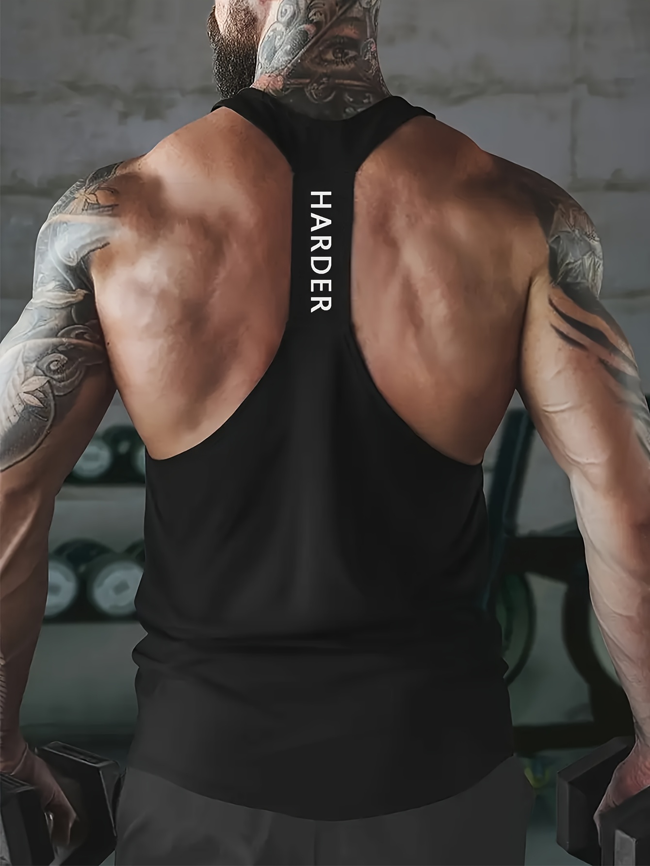 1pc Tongtongbang Men's Quick-Dry Breathable Workout Tank Top - High Elasticity Slim Fit Sleeveless Shirt with HARDER Letter Print for Gym Training & Summer Casual Wear, Quickdrying Fabric, Gym Clothes