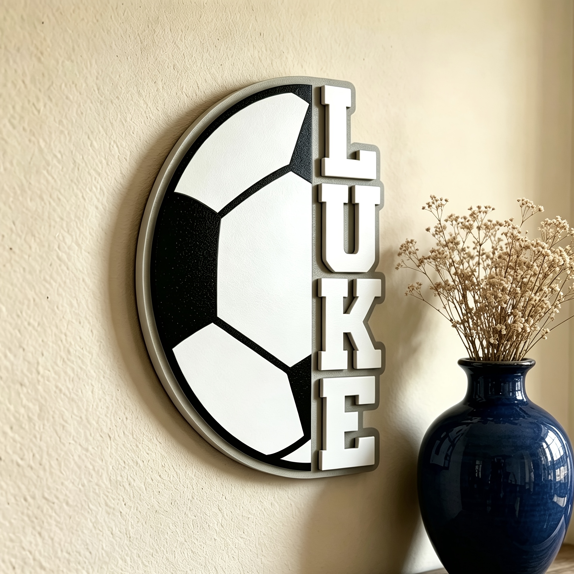 TEMU Custom Name Football Door Sign, Personalized 3d Wooden Soccer Plaque, Sports-themed Decor, Suitable For Bedroom, Study, Hallway, Etc., Easy To