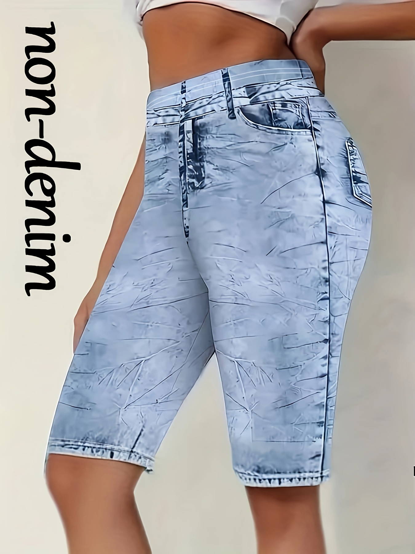 Pantalones Cortos Capris De Mezclilla Mujer Shorts Elásticos