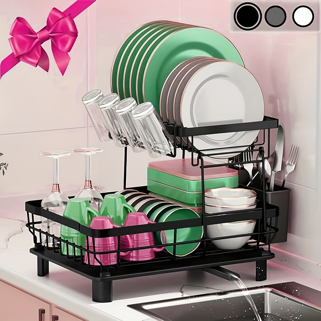 

1pc Double-layer Kitchen Utensil Drying Rack With Detachable Utensil Rack, Large Capacity Drying Rack, And Kitchen Sink Countertop Drainage Plate (black, Metal)