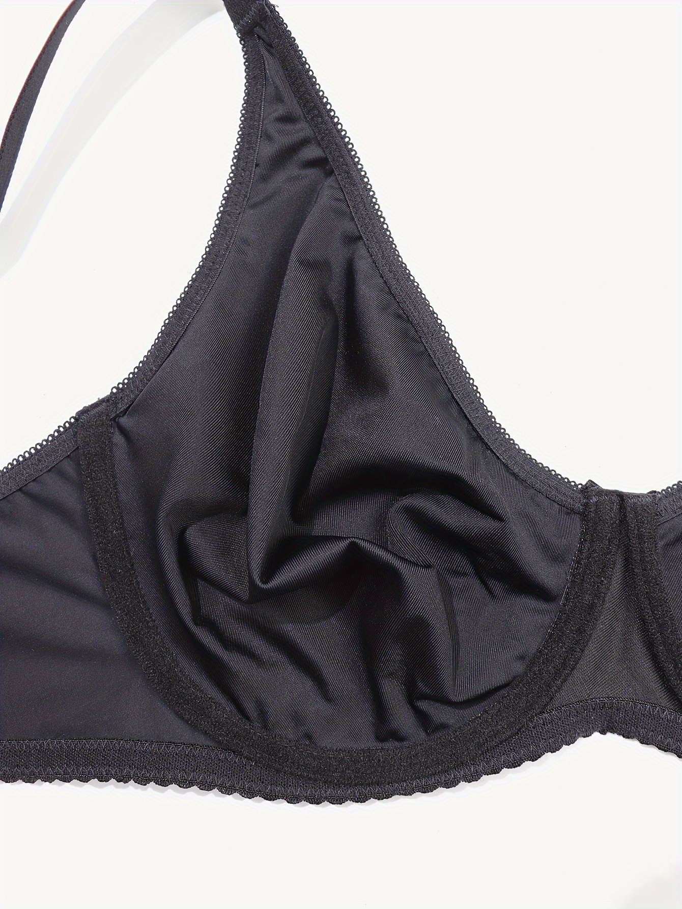 Women'S Large Size Black Glossy Seamless Underwear Ultra-Thin Comfortable Wide Shoulder Straps Including Strong Underwire Support Bra Daily Simple Leisure