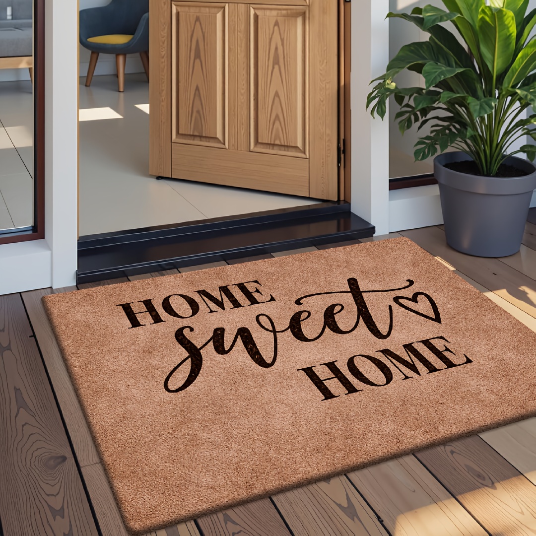 TEMU Zerbino divertente in flanella + spugna spessa 1 cm | Zerbino con stampa del motivo "Home Sweet" , a molteplici ambienti come camere da letto,