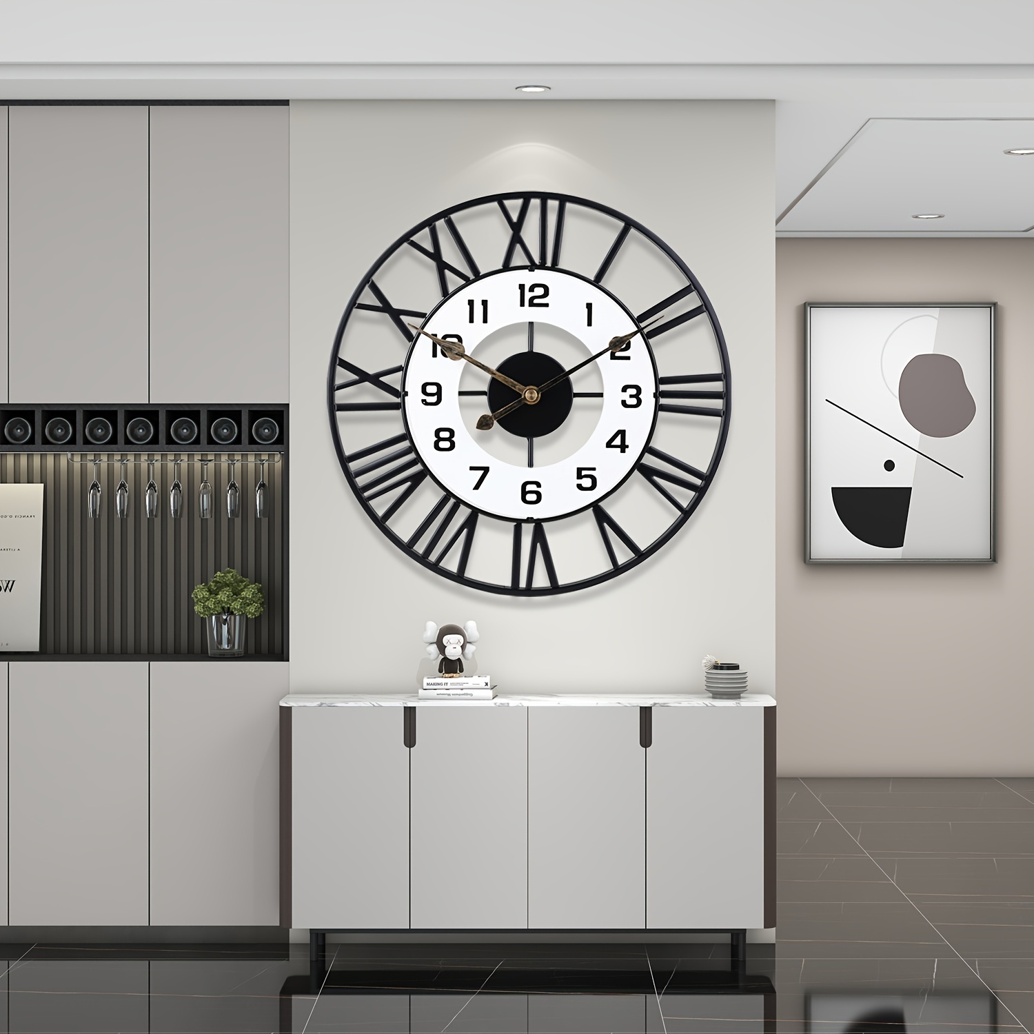 

1pc Large Wall Clock For Living Room Decor, (40cm) 16inch Wall Clock Decorative, Metal Analog Roman Numeral Wall Clock Modern Wall Clocks - Large Clock Home Decor (black)