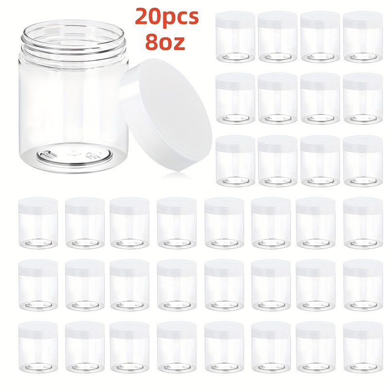 

20 8-ounce Plastic Cans Round Transparent Cosmetics Container Cans With White Lid, Plastic Slim Cans, Suitable For Lotion, Face Cream, Ointment, Cosmetics, , Samples, Flower Pots, Travel Storage