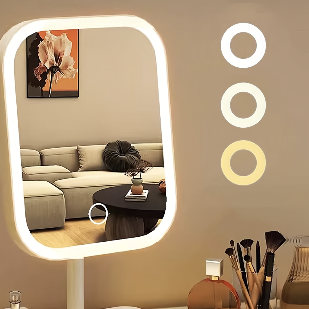 LED Makeup Mirror, Rechargeable Desktop Vanity Mirror with Lights, 3 Light Modes, Touch Control, Adjustable Brightness, Portable Lighted Beauty Mirror, Travel Vanity Cosmetic Mirror with Lights 15 LED Makeup Mirror, Rechargeable Desktop Vanity Mirror with Lights, 3 Light Modes, Touch Control, Adjustable Brightness, Portable Lighted Beauty Mirror, Travel Vanity Cosmetic Mirror with Lights