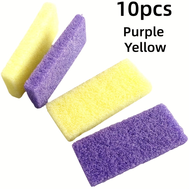 Image of 10pcs Of Double-sided Foot Care Pumice Stones, Reusable Polypropylene Exfoliating Tool, Alcohol-free, Purple& Yellow Mix, Rough Smooth Texture, Dead Skin Removal, Home, No Power Required