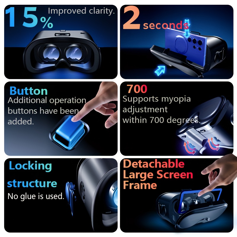1pc 3D VR Headset, Upgraded Lenses, Ultra-Clear 4K Smart Virtual Reality VR Glasses, IMAX Theater-Level Experience, Adjustable for Myopia, VR Headset Suitable for iPhone and Android Phones