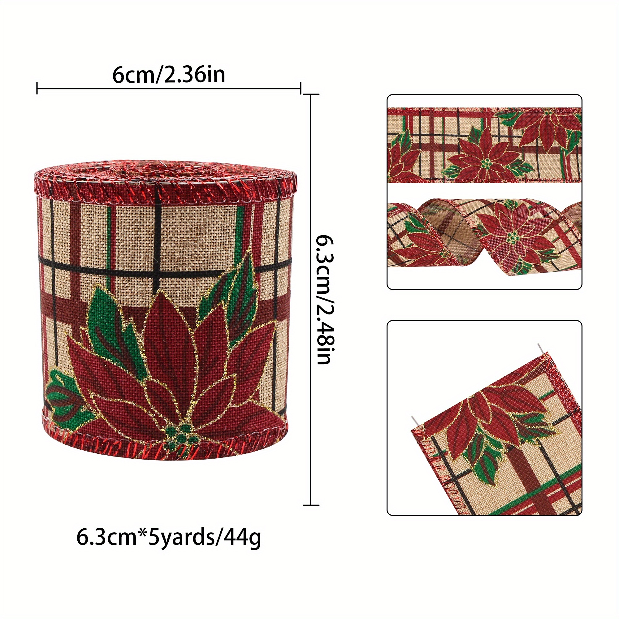 TEMU Christmas Ribbon Made Of Burlap With A Brown Maple Leaf Pattern, 5 Meters Long, Suitable For Wrapping Gifts Or Making Bows, Is A For Decorating