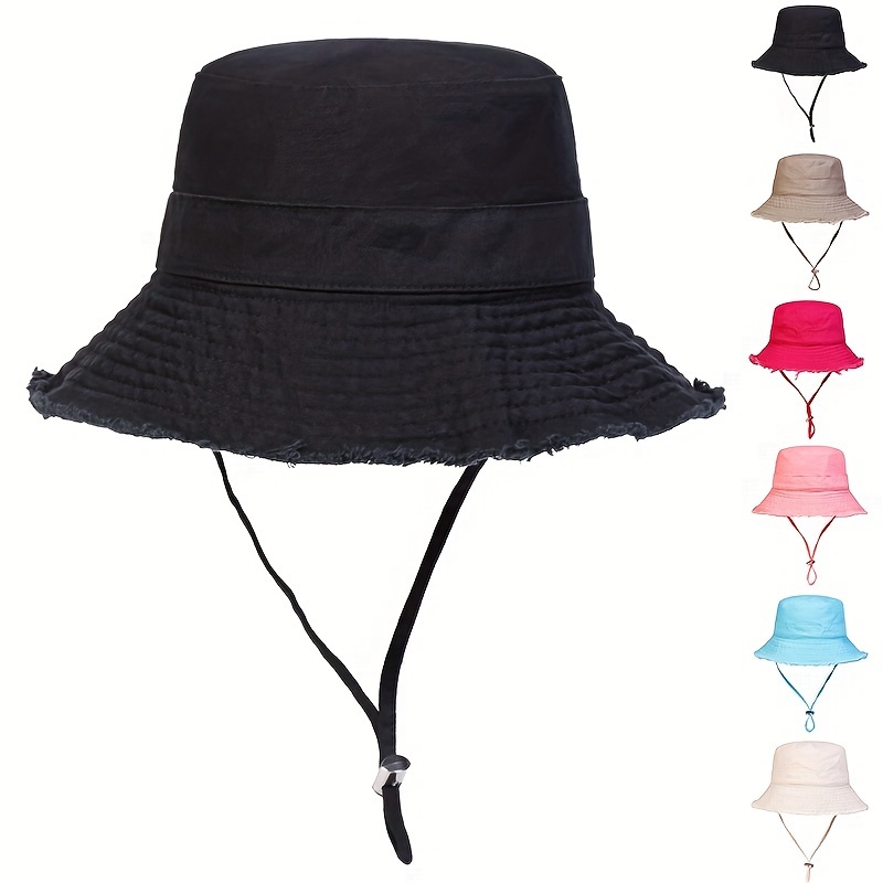 

1 Women's Chic Distressed Bucket Hat - Breathable Polyester, Sun Protection, Washable Cap With Detail - Ideal For Spring & Fall Travel And Beach Parties