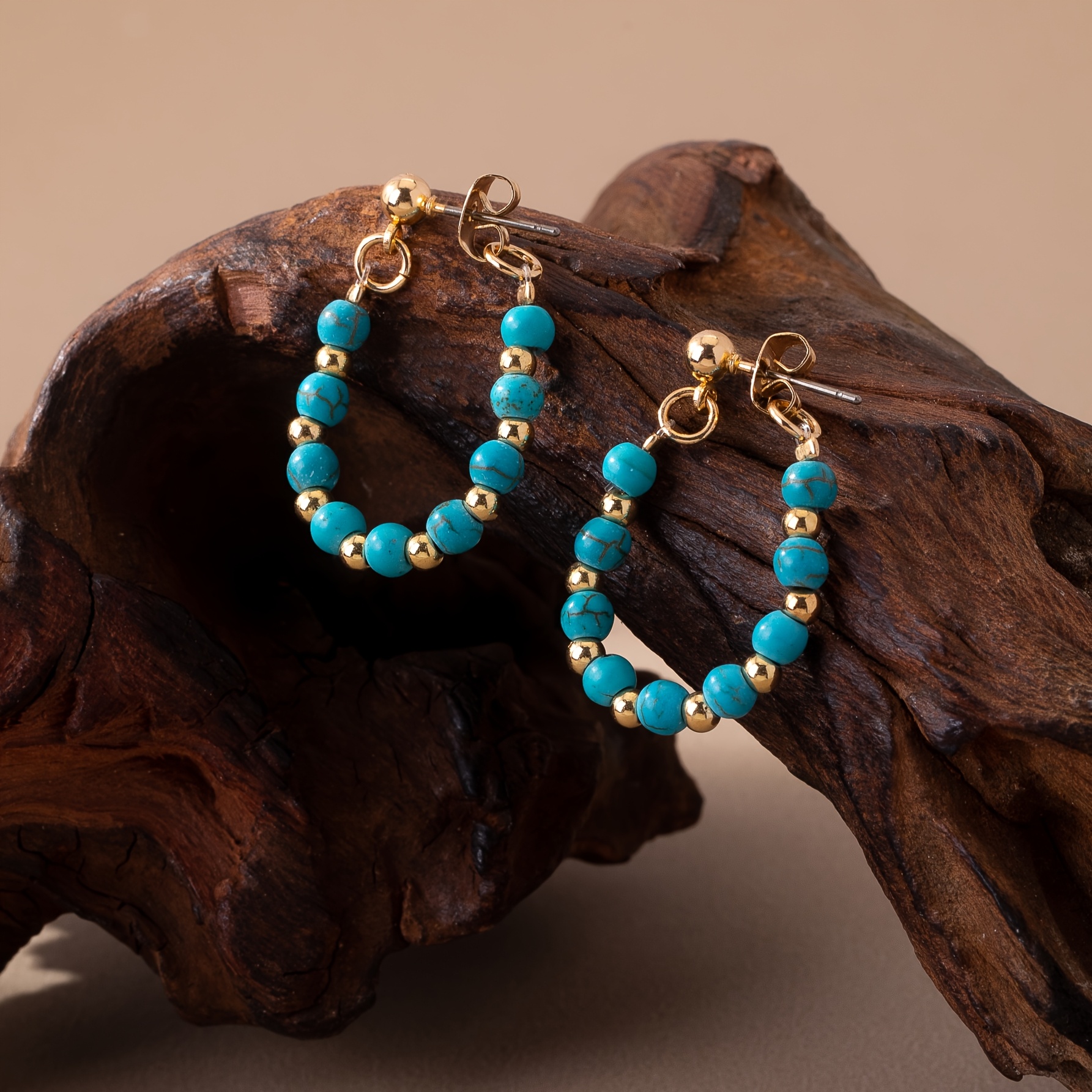A Pair Of Bohemian Style Minimalist Turquoise Beaded Long Drop Earrings, Vintage Style Suitable For And Daily Wear