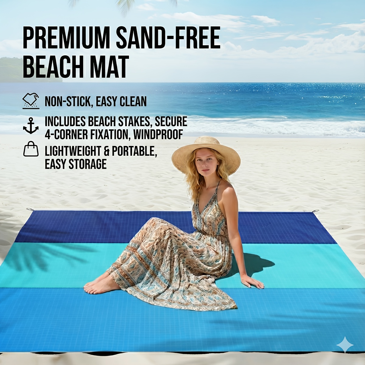 Extra Large Lightweight Beach Blanket | Outdoor Picnic Mat for 2-8 People, Ideal for Traveling, Camping, and Hiking - Summer Polyester Fabric