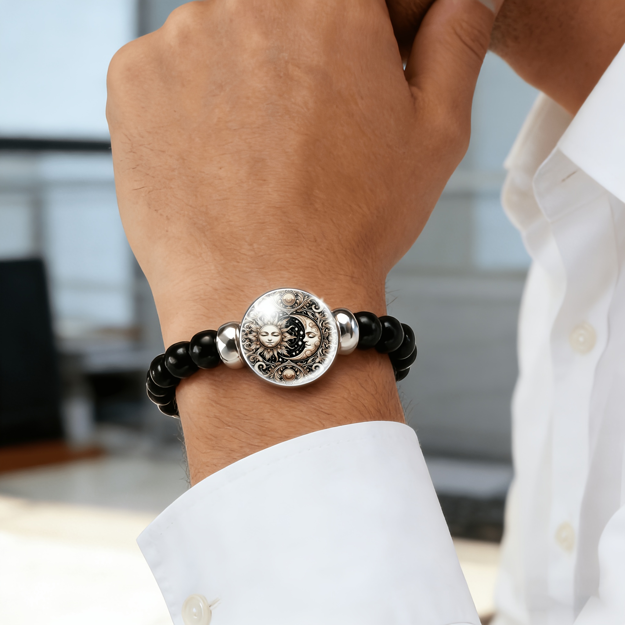 3pcs Men's Black Accessory Set with Necklace, Bracelet, Keychain