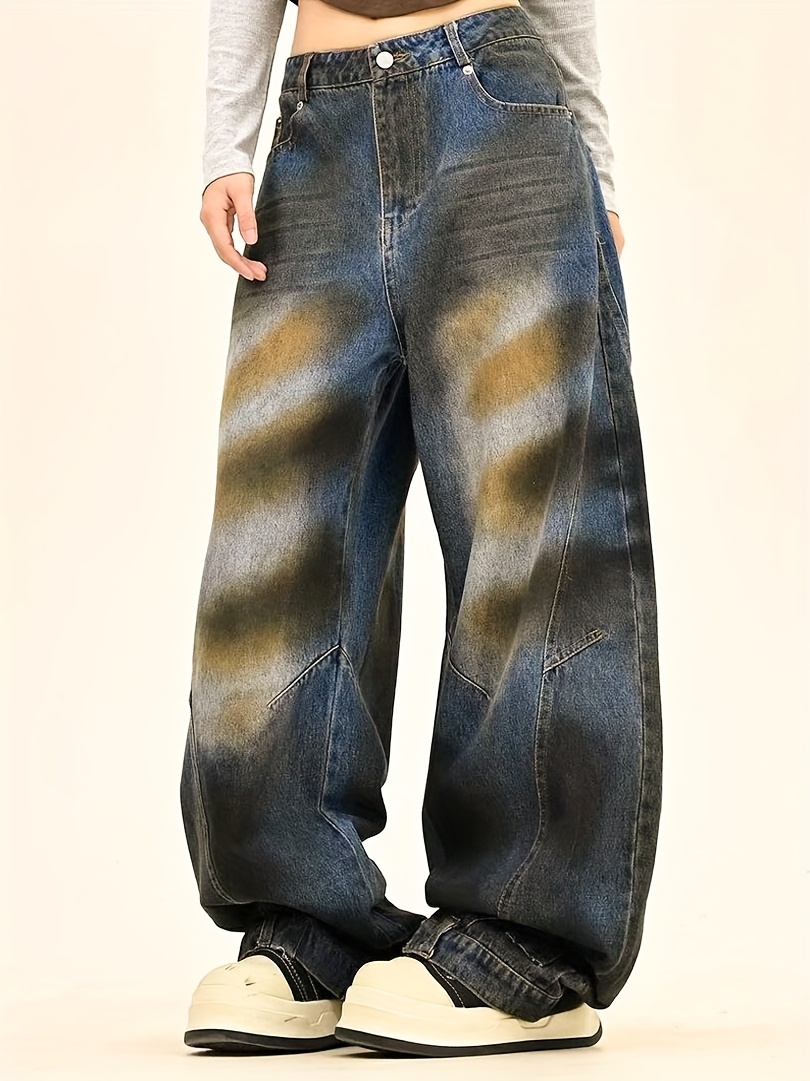 retro style loose fit wide leg jeans men women - Temu Canada