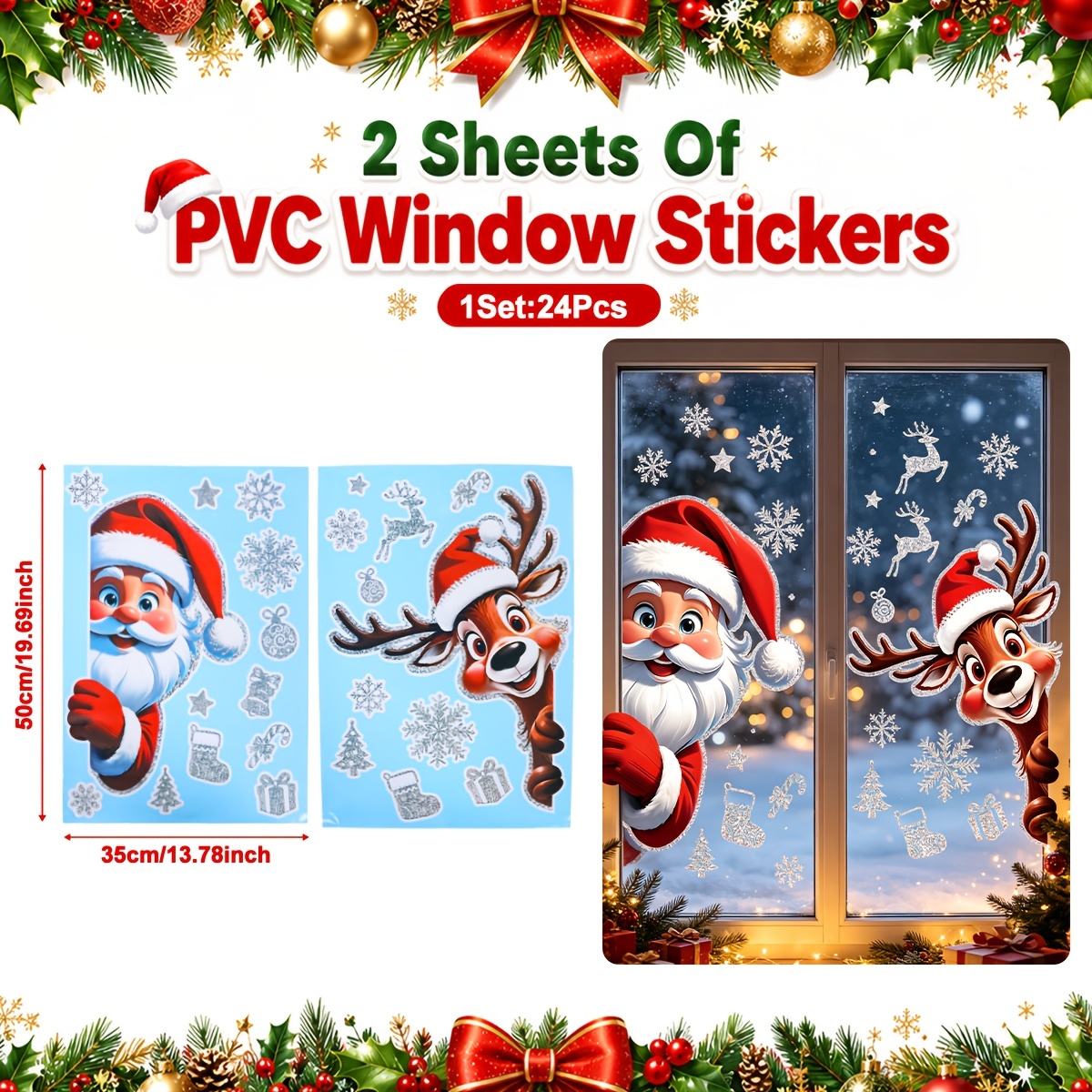 TEMU 2d Flat - 2d Flat - 2 Sheets Of Pvc Window Stickers (2d Flat), Red Santa Claus Design Window Stickers, Merry Christmas Party Decorations, Xmas