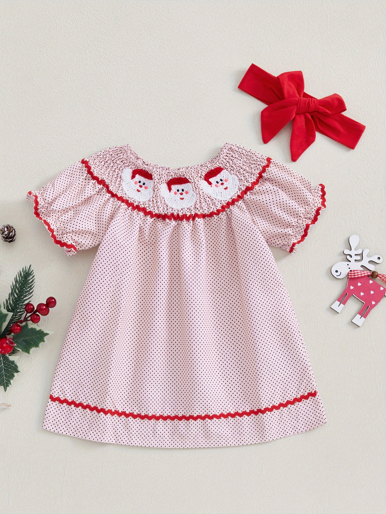 toddler baby girl christmas dress short sleeve high waist bowknot red  princess dres 236.22inch 472.44inch 2t 3t 4t xmas party clothes | Check Out  Today's Deals Now | Temu