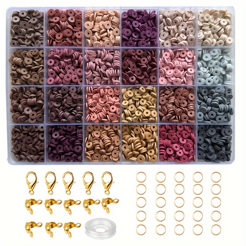 E-shop 2D-Flach - 2400 Stück Töpferschmuck-Set für DIY-Armband-Mach-Kit, schwarze Steinperlen, 24 Farben Polymer-Töpferschmuck-Flachperlen mit Zubehör