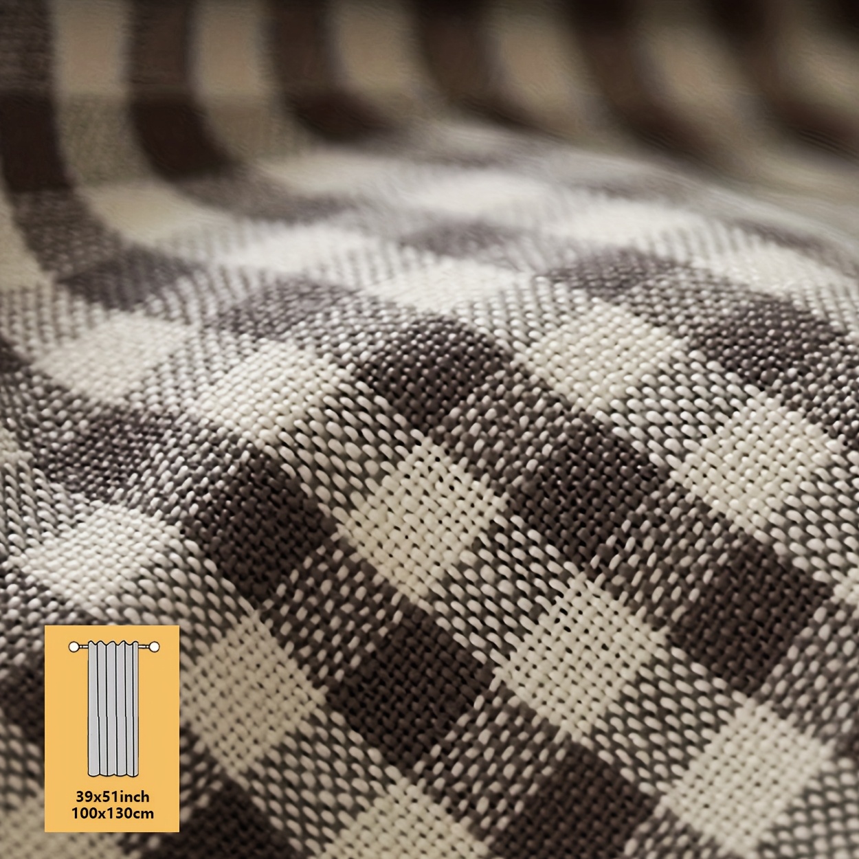 TEMU 1pc Brown Small Checkered Rod Pocket Curtain, Bedroom Living Room Semi-shading Comfortable Drapes, Easy Cozy Balcony Bay Window Decor Partition