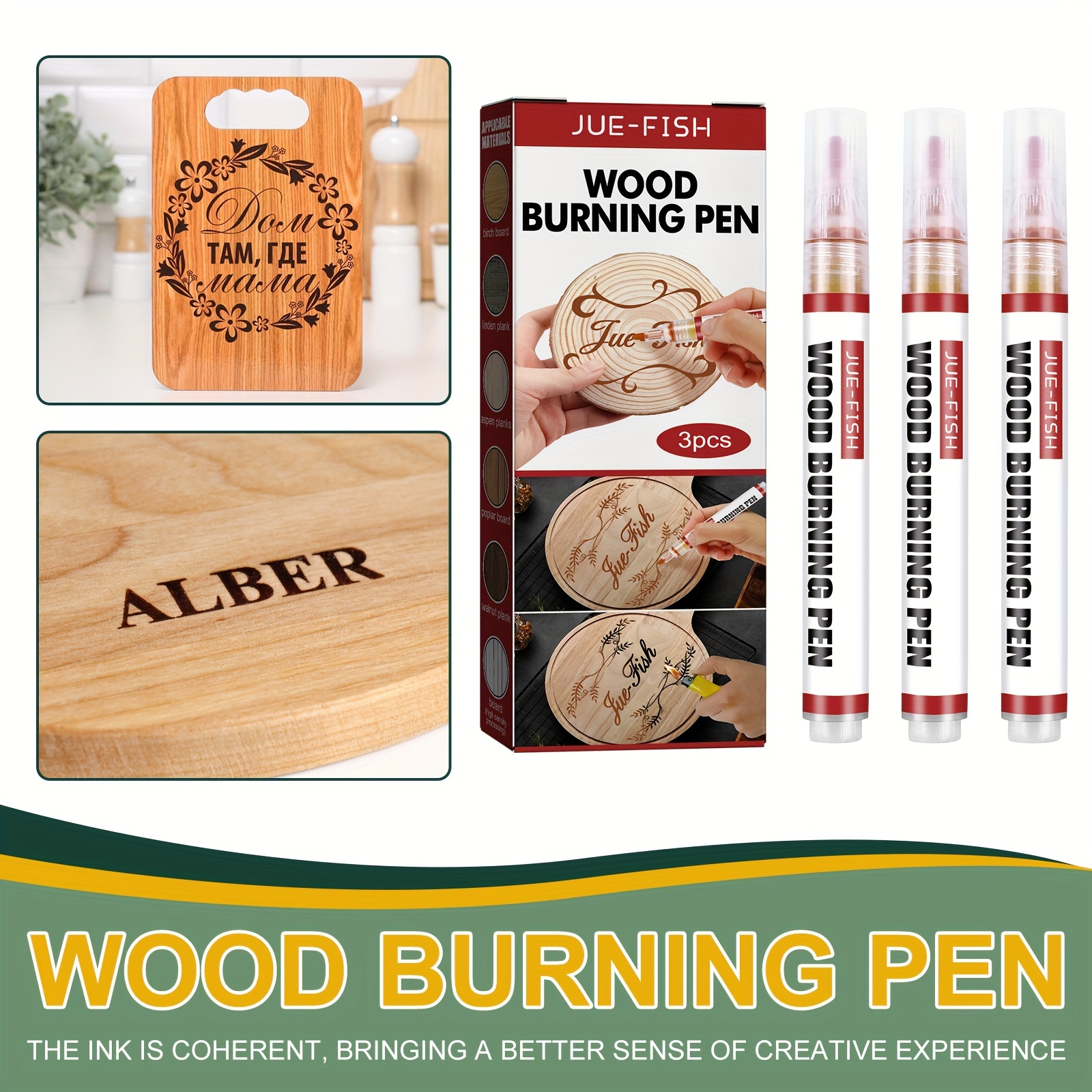 

Jue-fish Wood Burning Pen Set - Diy Craft Kit With , Non-toxic & Waterproof Marker For Wood | Ideal For Valentine's Day & Holiday Decorations