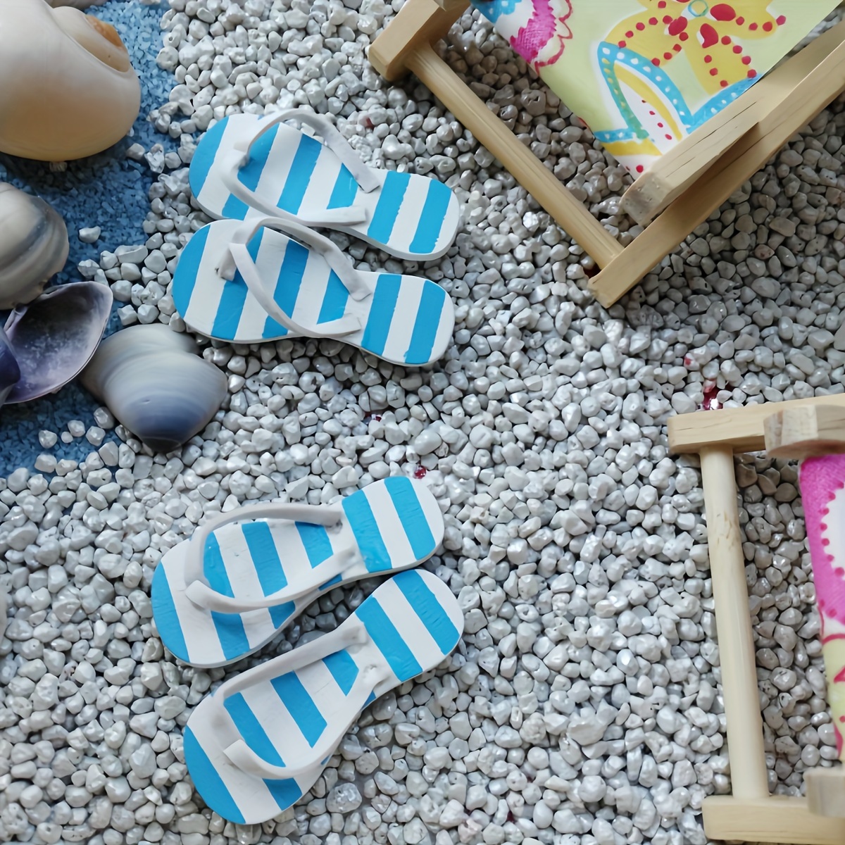 

2pcs Set Miniature Blue Flip Flops For Dollhouses - Beach Scene Accessory, Abs Material