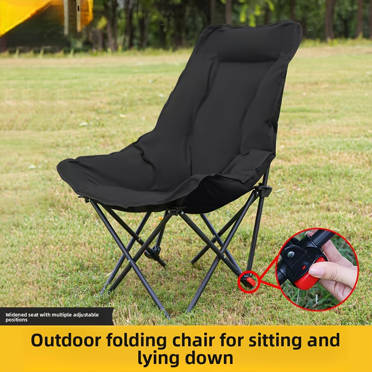 TEMU Cette chaise pliante utilisée à la en position assise et inclinée, présente un design rembourré et offre quatre réglages de hauteur. C'est une