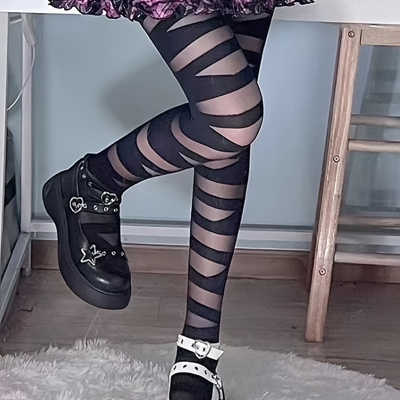 Image of A Pair Of/humanoid Cross-strap Lolita Style Style Cos-style Kawaii Sweet Pantyhose Core-spun Jk Breathable Pure Desire Pantyhose