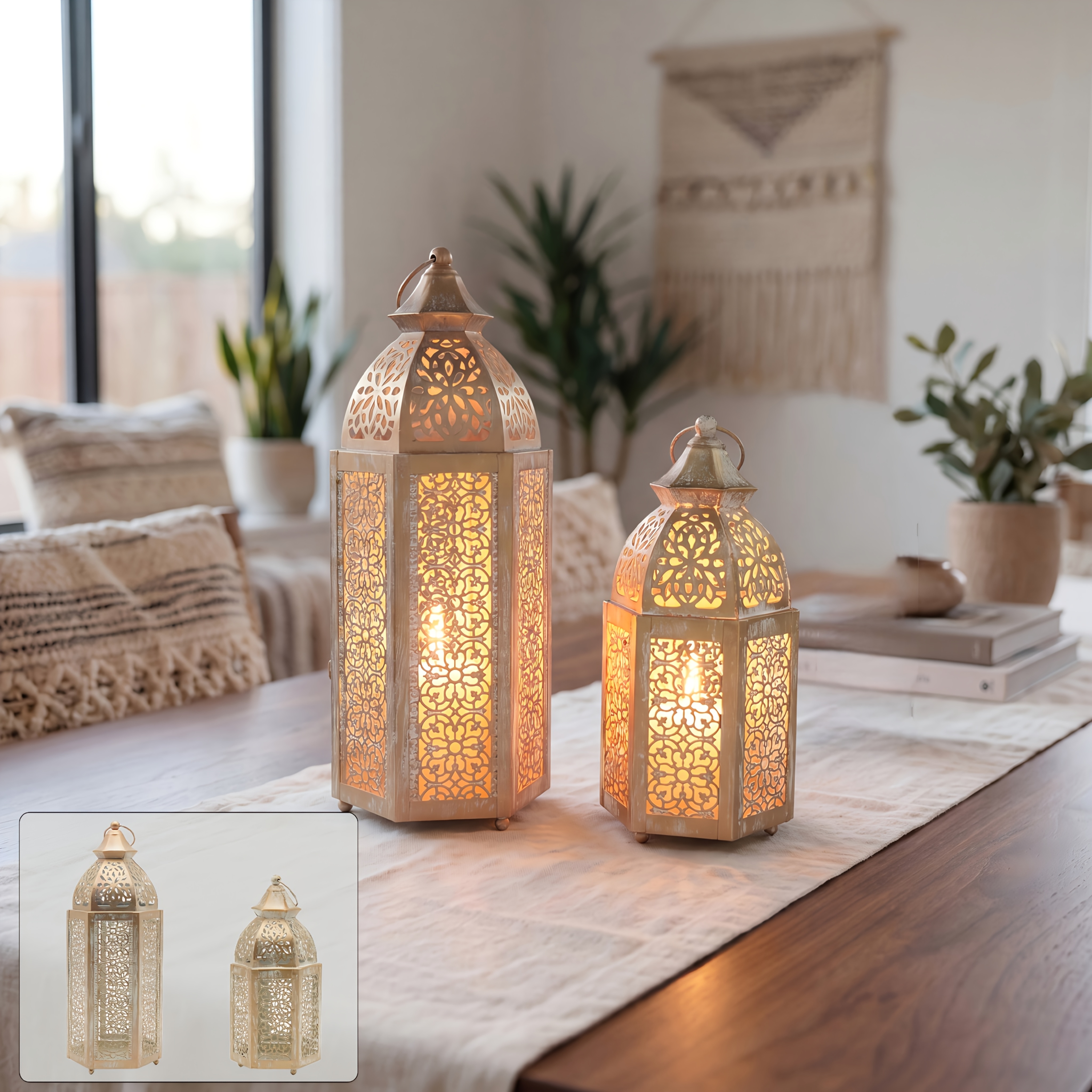TEMU 2pcs Moroccan Style Vintage Old Wrought Iron Hollow Candlestick Portable Hanging Outdoor Courtyard Candlelight Atmosphere Decorative Candlestick