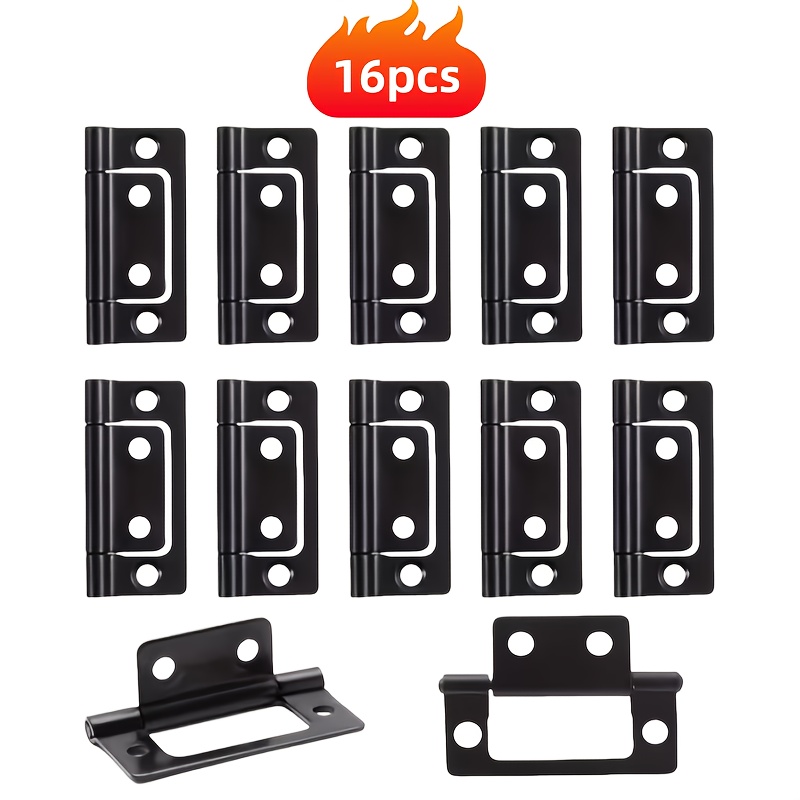 Image of 16 Heavy-duty Black Hinges For Doors And Windows | Durable Metal Construction Suitable For Cabinet Doors, Windows, Wooden Crates, Barn Doors, And Furniture Pieces
