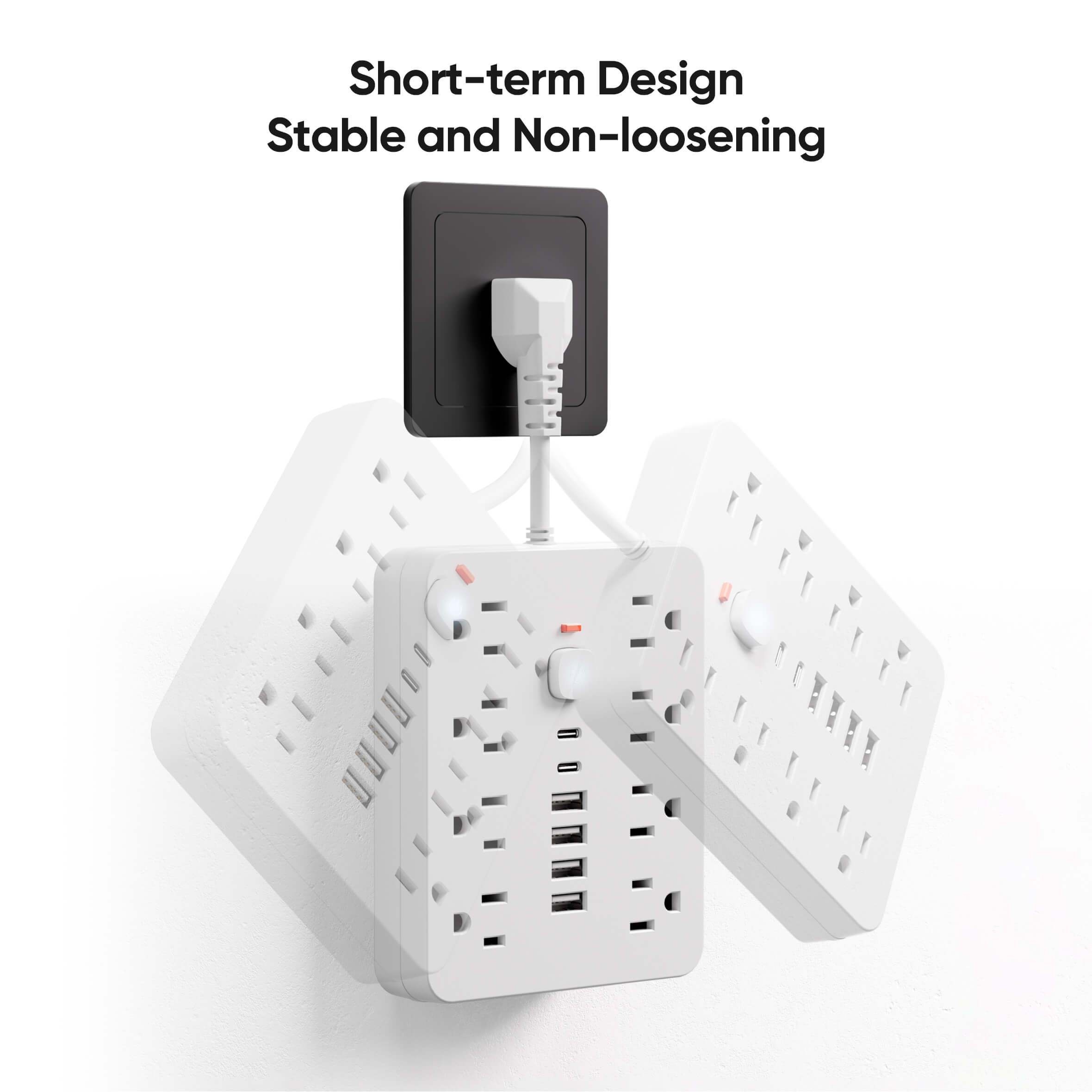 1 pc multi functional power strip with switch and protection equipped with 8 power outlets 4 usb and 2 type c 14 in 1 power outlet for office home and travel in black and white details 7