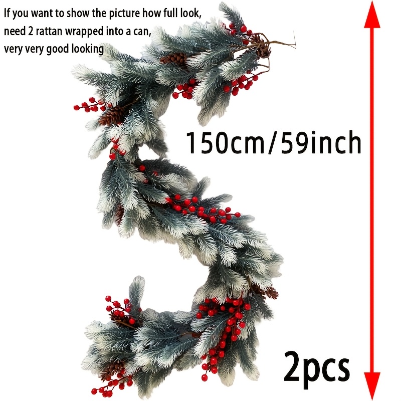 Image of 2 Artificial Christmas Rattan - Snowflake Pine Design, Durable Festive Greenery, Suitable For Weddings And Seasonal Decorations | Perfect For Indoor And Outdoor Use, Door And Window Hanging