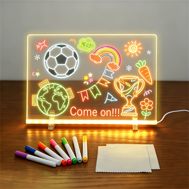 TEMU Pizarra de luz LED, Pizarra de dibujo USB, Pizarra de exhibición, Pizarra de notas y mensajes con soporte, Uso artístico profesional, Lápiz