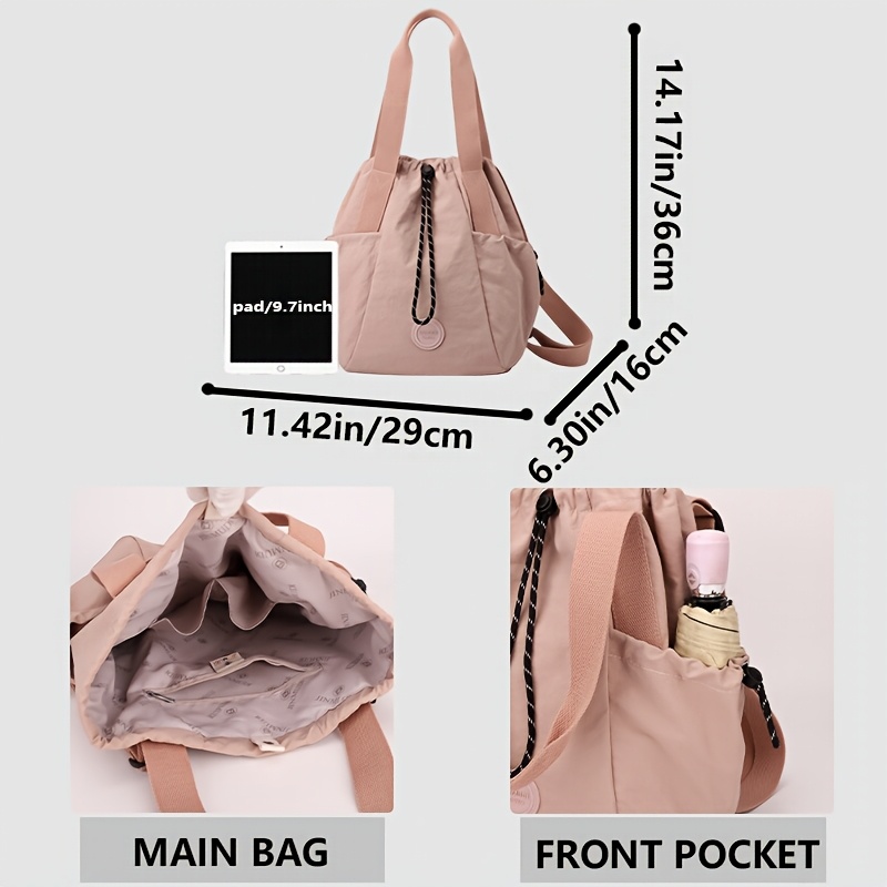 Solid Color Casual Nylon Women's Backpack, Lightweight Adjustable Daypack