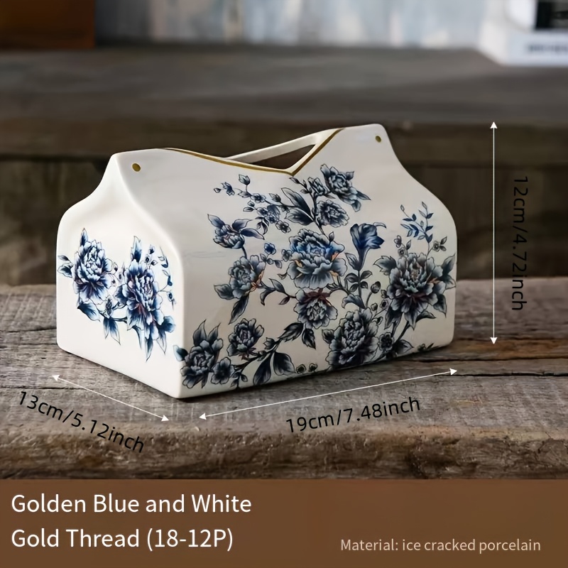 E-shop Vintage Amerikanisch-Europäischer Stil Keramik-Taschentuchboxhalter mit Goldenen Akzenten - Blumen- & Schmetterlingsdesign Dekorative